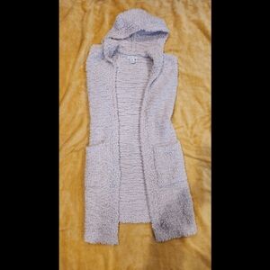 Women's Rachel Zoe Long Sleeveless Open Sweater Layering Hooded XS Soft Oatmeal